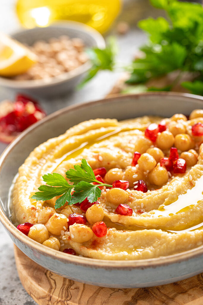 Chickpea Hummus With Tahini In A Bowl. Healthy Vegetarian Appetizer. Middle Eastern Cuisine
