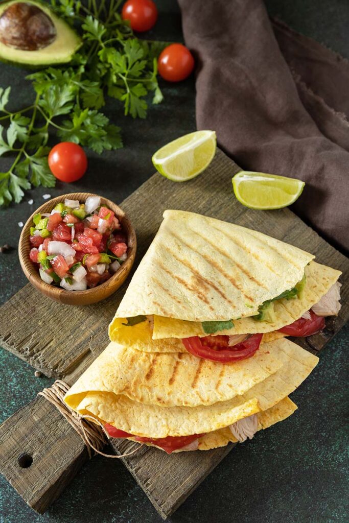 Healthy Lunch. Tortilla Sandwich, Mexican Wraps With Grilled Ch